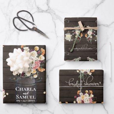 Rustic Mason Jar Watercolor Pesonalized Wedding Wr Wrapping Paper Sheets