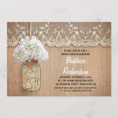 rustic mason jar white hydrangea bridal shower Invitations