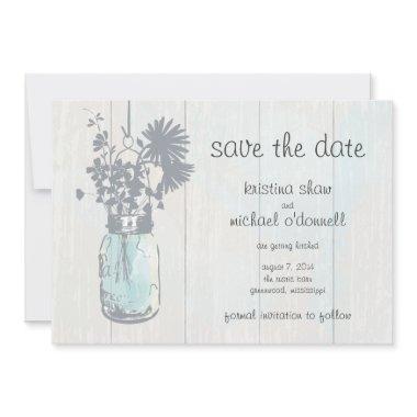 Rustic Mason Jar & Wildflowers Save the Date