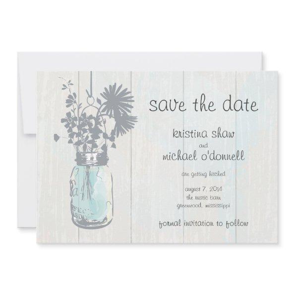Rustic Mason Jar & Wildflowers Save the Date