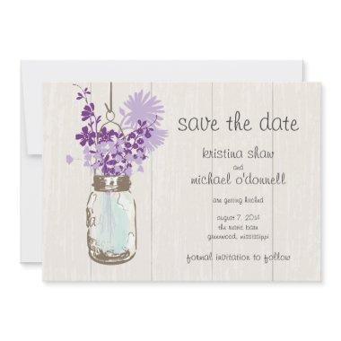 Rustic Mason Jar & Wildflowers Save the Date