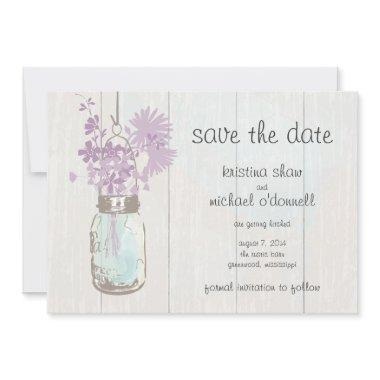 Rustic Mason Jar & Wildflowers Save the Date