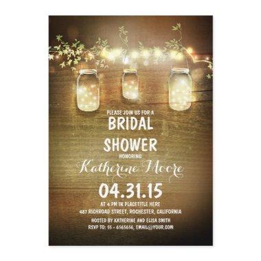 rustic mason jars and lights bridal shower Invitations