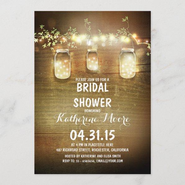 rustic mason jars and lights bridal shower Invitations