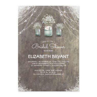 Rustic Mason Jars Baby's Breath Bridal Shower Invitations