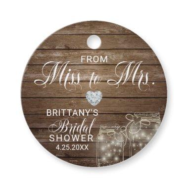 Rustic Mason Jars Wood Miss to Mrs Bridal Shower Favor Tags