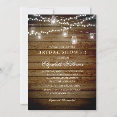 Rustic Mason Lights Bridal Shower Invitations