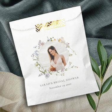 Rustic Meadow Floral Wreath Photo Bridal Shower Favor Bag