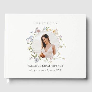 Rustic Meadow Floral Wreath Photo  Guest Book