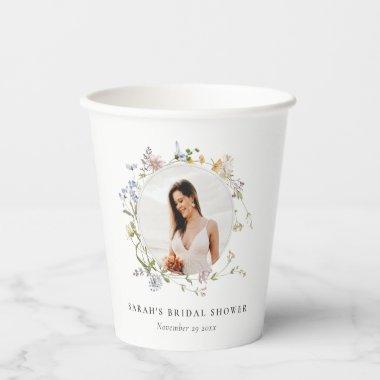 Rustic Meadow Floral Wreath Photo  Paper Cups