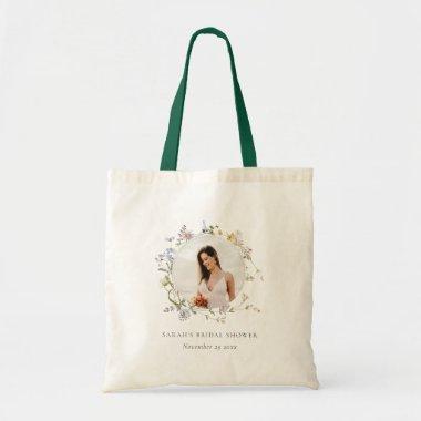 Rustic Meadow Floral Wreath Photo Bridal Shower Tote Bag