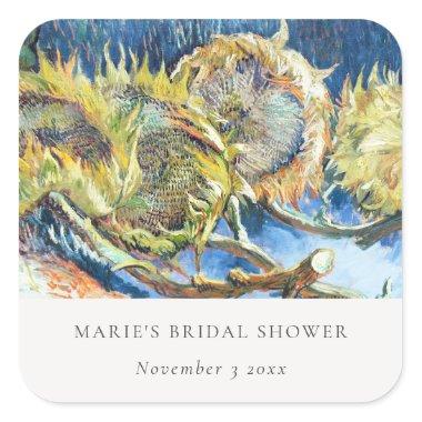 Rustic Minimal Blue Yellow Sunflower Bridal Shower Square Sticker
