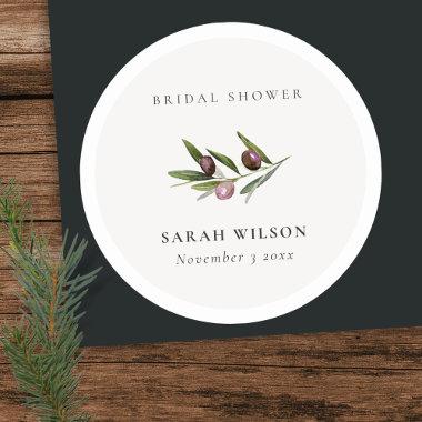Rustic Minimal Olive Branch Foliage Bridal Shower Classic Round Sticker