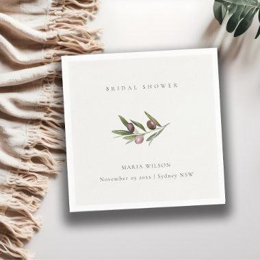 Rustic Minimal Olive Branch Foliage Bridal Shower Napkins