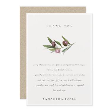 Rustic Minimal Olive Branch Foliage Bridal Shower Thank You Invitations