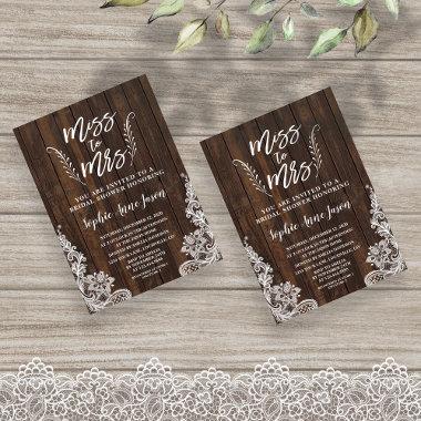 Rustic Miss To Mrs Wood Lace Bridal Shower Invitations