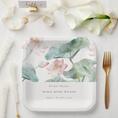 Rustic Modern Pastel Blush Waterlily Bridal Shower Paper Plates