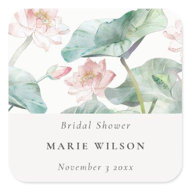 Rustic Modern Pastel Blush Waterlily Bridal Shower Square Sticker