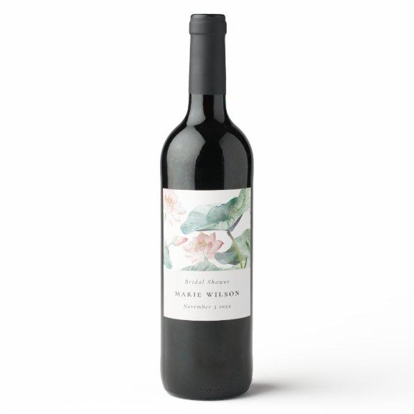 Rustic Modern Pastel Blush Waterlily  Wine Label