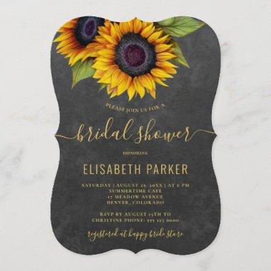 Rustic modern sunflower gold script bridal shower Invitations