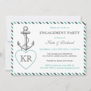 Rustic Monogram Anchor Engagement Party Invitations
