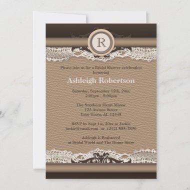 Rustic Monogram Burlap & Lace Bridal Shower Invitations
