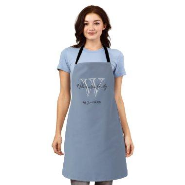 Rustic Monogram Family Name Classic Stylish Blue Apron