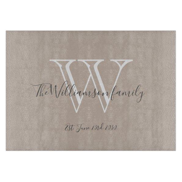 Rustic Monogram Family Name Initial Date Cool Chic Cutting Board