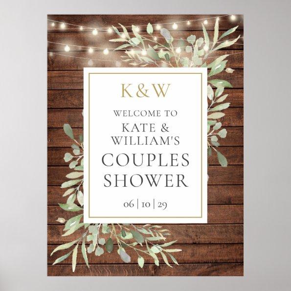 Rustic Monogram Foliage Bridal Shower Welcome Sign