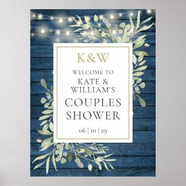 Rustic Monogram Foliage Bridal Shower Welcome Sign