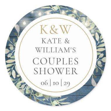 Rustic Monogram Greenery Couples  Classic Round Sticker