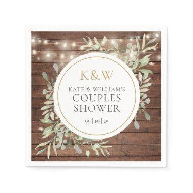 Rustic Monogram Greenery Couples Wedding Shower Napkins