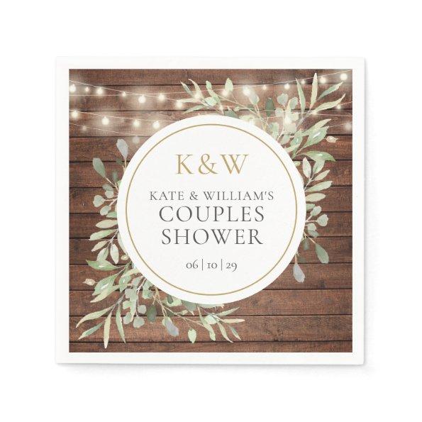 Rustic Monogram Greenery Couples Wedding Shower Napkins