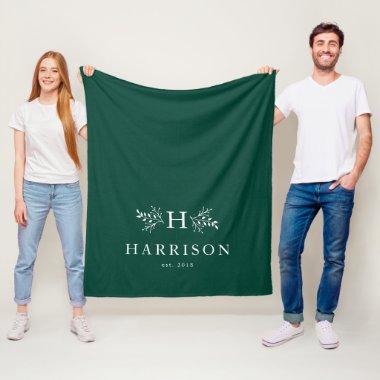 Rustic monogram holiday green blanket