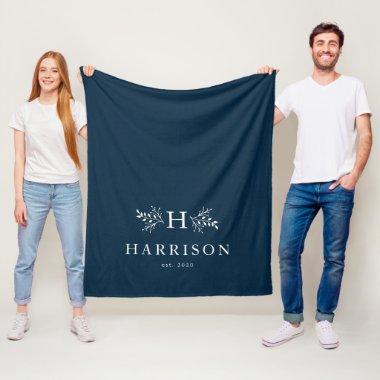 Rustic monogram navy newlywed blanket