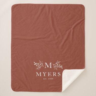 Rustic monogram terracotta family personalized sherpa blanket