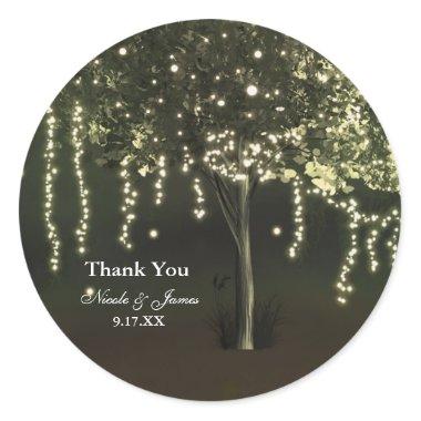 Rustic Mossy Lighted Tree Wedding Favor Stickers