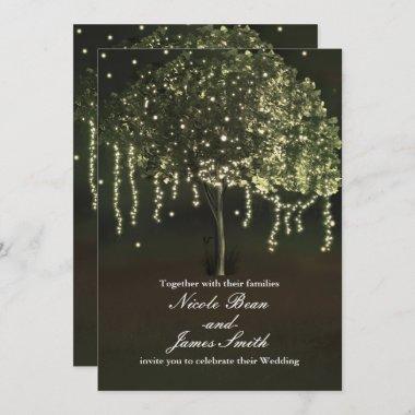 Rustic Mossy Lighted Tree Wedding Invitations