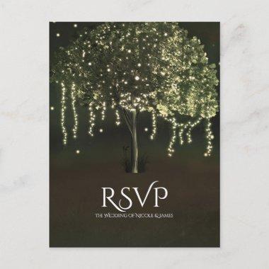 Rustic Mossy Lighted Tree Wedding RSVP PostInvitations