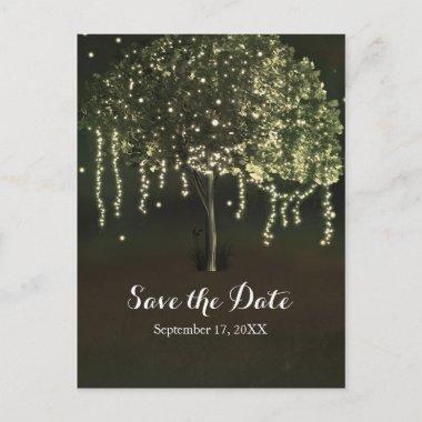 Rustic Mossy Lighted Tree Wedding Save The Date Announcement PostInvitations