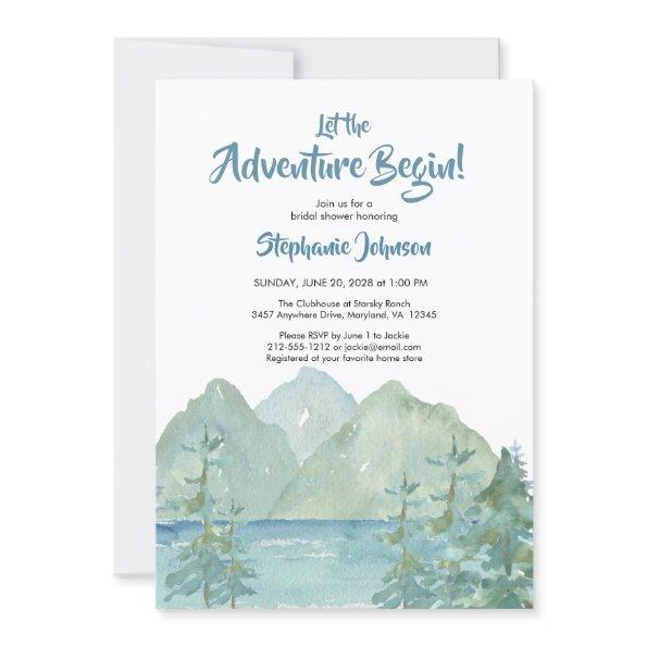 Rustic Mountain Adventure Watercolor Bridal Shower Invitations