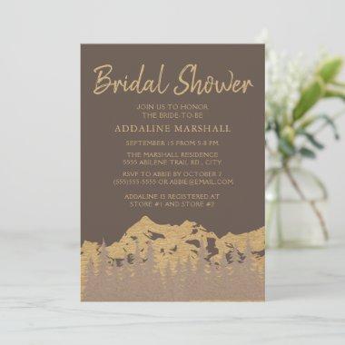 Rustic Mountain Forest Pine Trees Bridal Shower Invitations