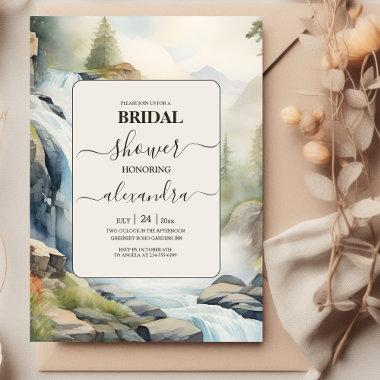 Rustic Mountain Waterfall Boho Bridal Shower Invitations