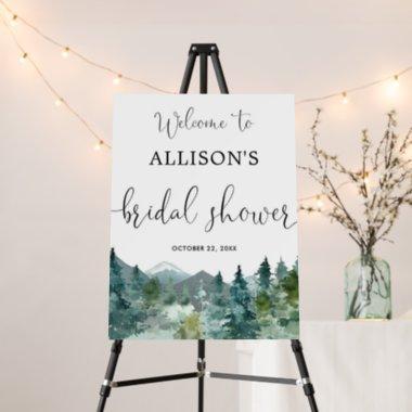 Rustic mountains forest bridal shower welcome sign