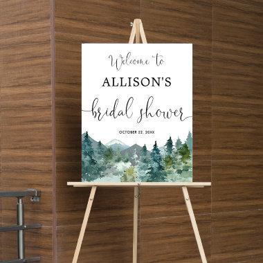 Rustic mountains forest bridal shower welcome sign