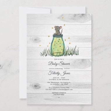 Rustic Mouse Firefly Mason Jar Baby Shower Invitations