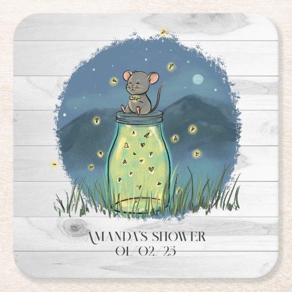 Rustic Mouse Firefly Mason Jar Square Paper Coaster