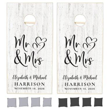 Rustic Mr Mrs Wedding White Barn Wood Cornhole Set