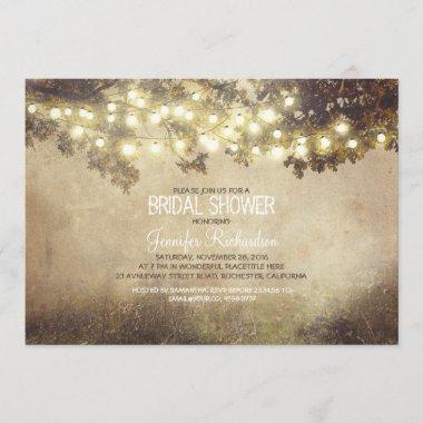rustic nature tree branch lights bridal shower Invitations