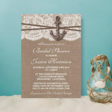 Rustic Nautical Anchor Beach Bridal Shower Invitations